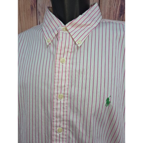 Ralph Lauren Mens Classic Fit XXL Pink & White Striped Button-Down Shirt - Picture 3 of 7